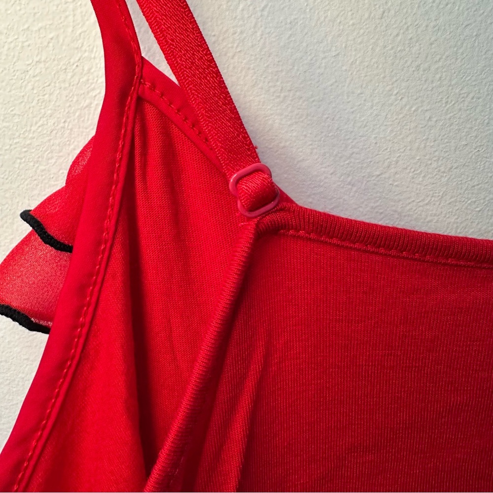 Express Red Ruffle Romantic Cami Top with Black Trim - Size XS - Picture 8 of 8